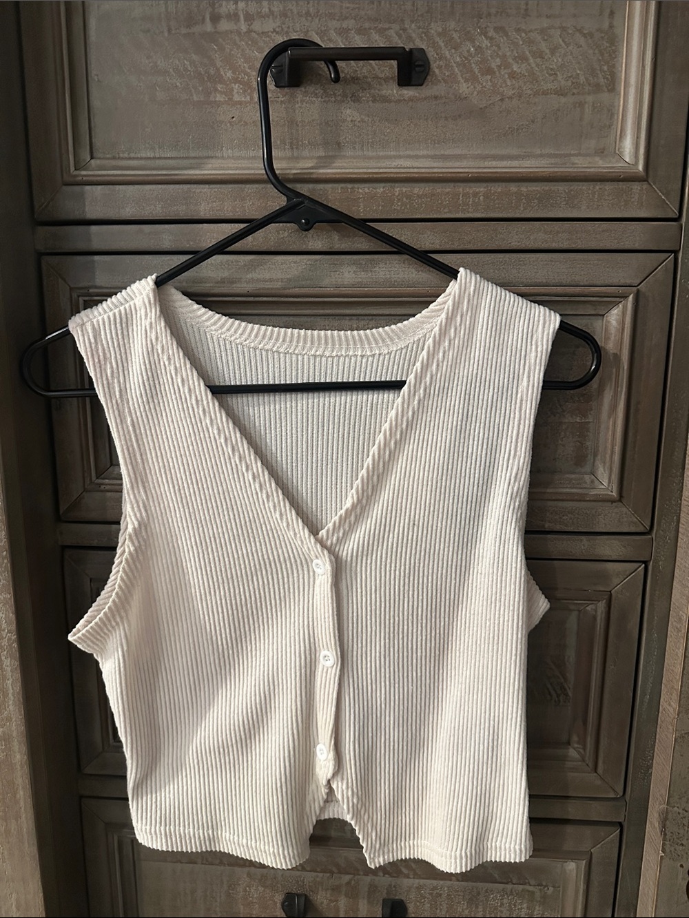 SHEIN Cream Ribbed V-Neck Button Tank